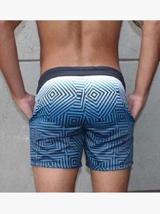 RHUX Swim Shorts Trunks Squares Blue and White