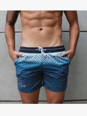 RHUX Swim Shorts Trunks Squares Blue and White