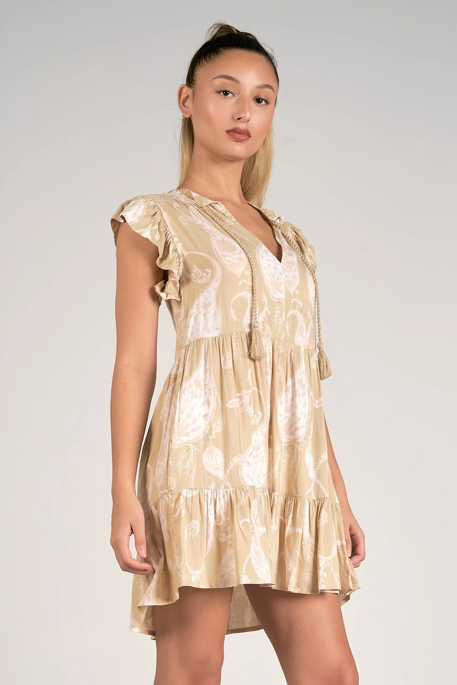 Rio V-Neck Tiered Dress Taupe