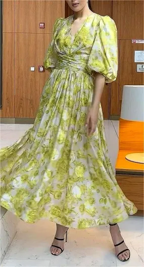 Rose Print V-neck Maxi Dress