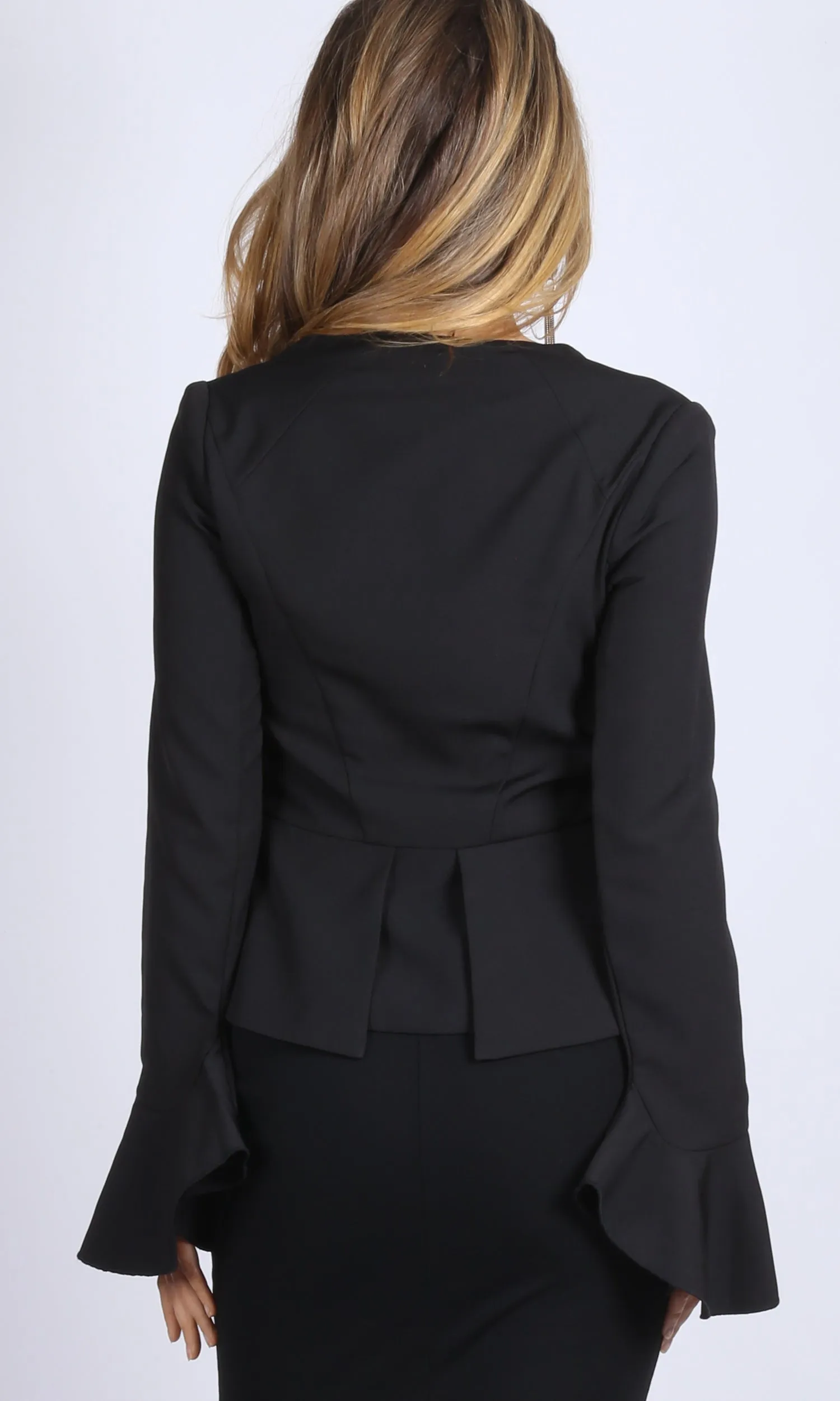 RV0801-1SS Peplum and Bell Sleeve Zip Blazer (Pack)