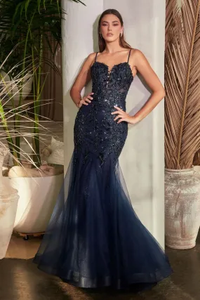 SEQUIN FLORAL PRINT MERMAID GOWN CDCDS488
