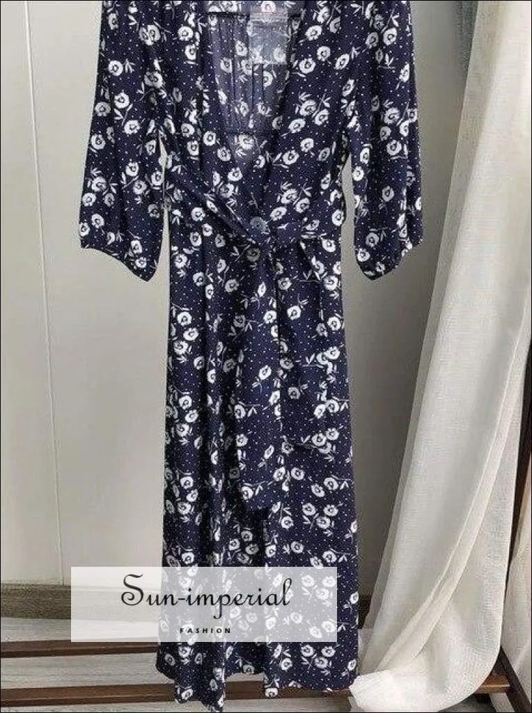 Sun-imperial Vintage Floral Print Midi Dress V Neck Summer Dress