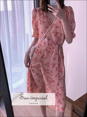 Sun-imperial Vintage Floral Print Midi Dress V Neck Summer Dress