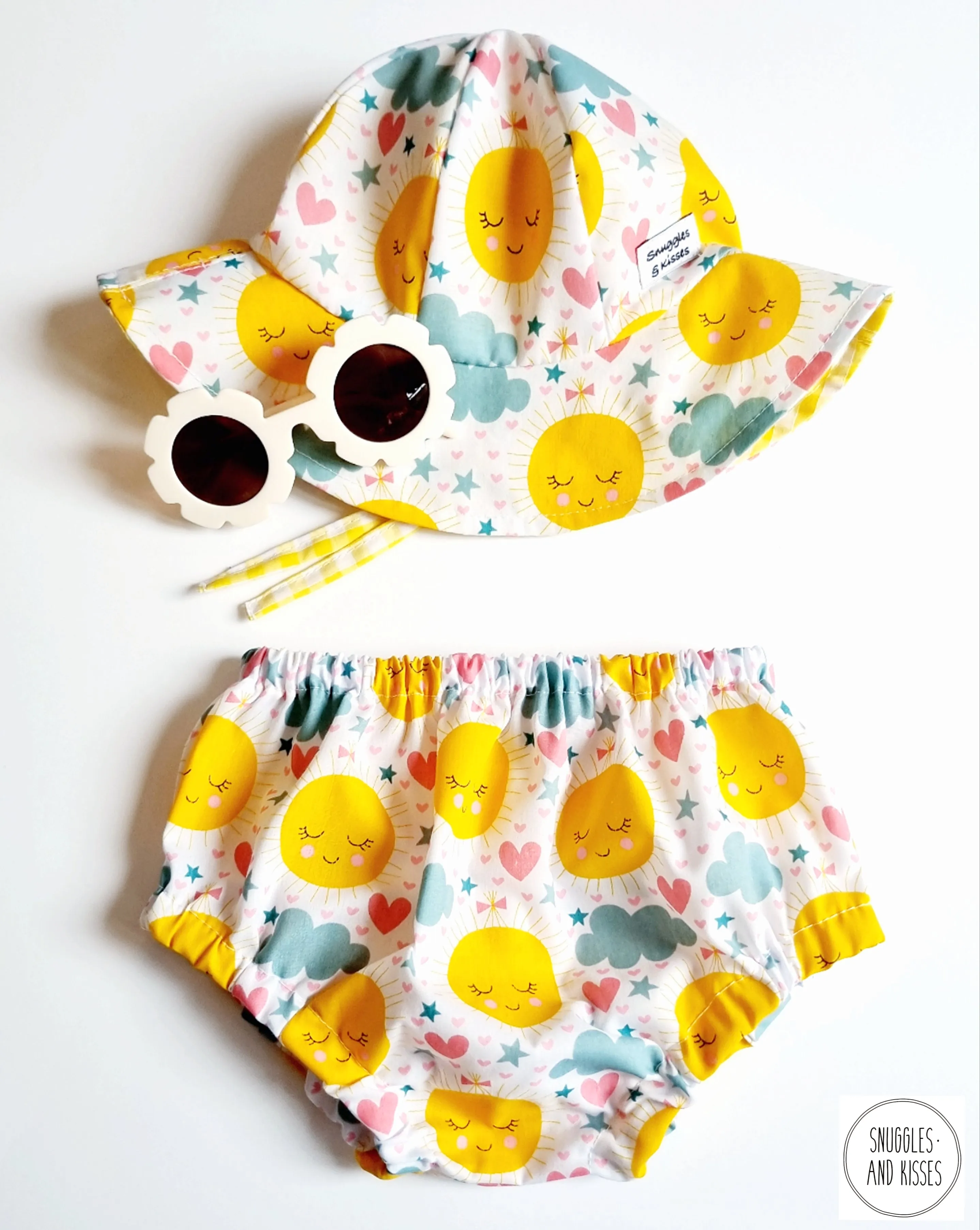 Sunshine Smiles Wide Brim Sunhat and Bloomer Set