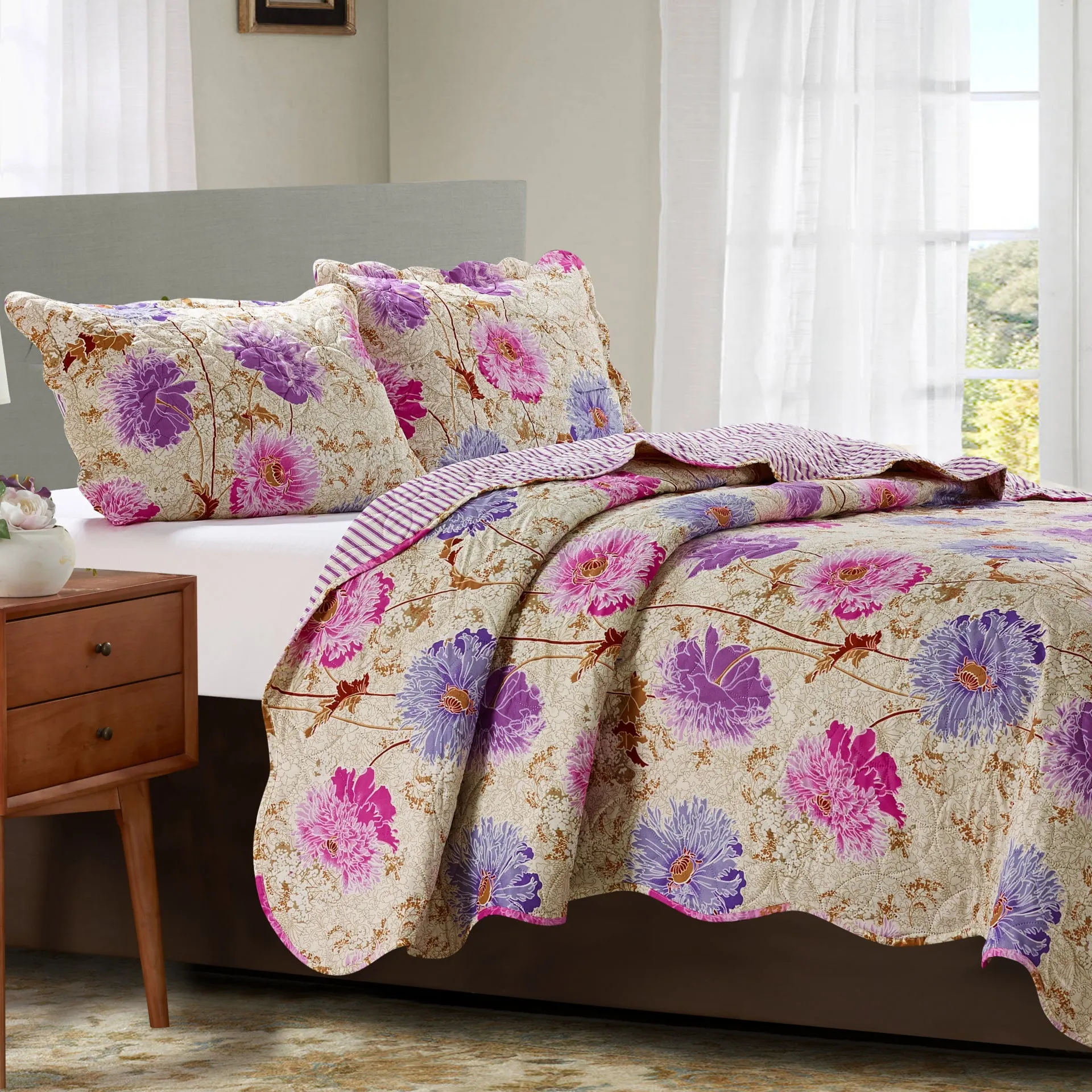 Suzy 3 Piece Quilt Set - Purple