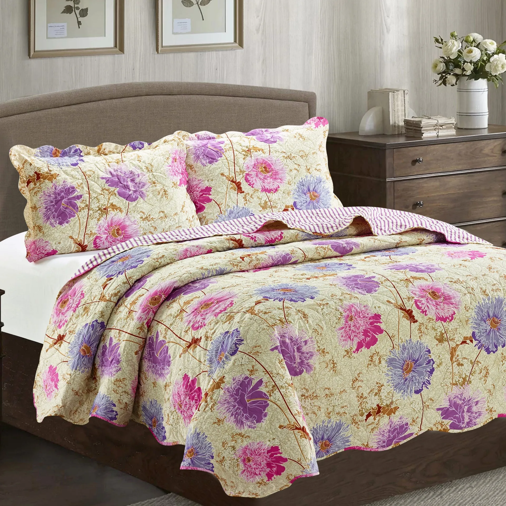 Suzy 3 Piece Quilt Set - Purple