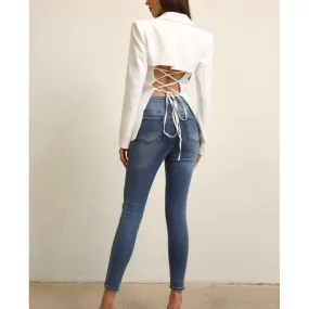 Tie Back White Blazer - White