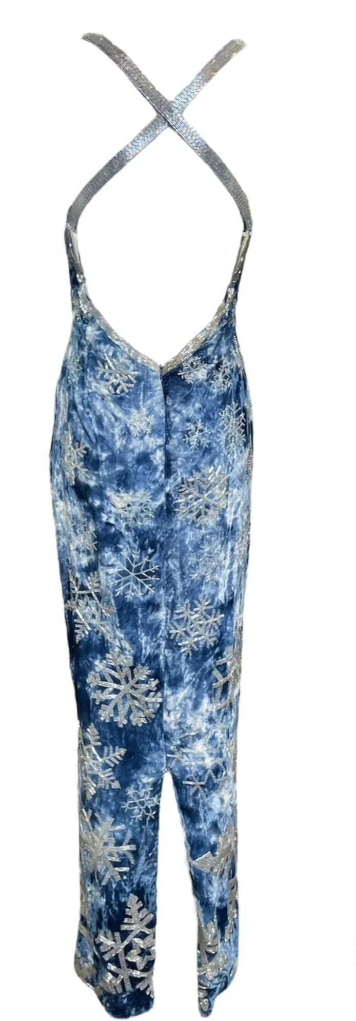 Todd Oldham Fall 1994 Super Rare Blue Velvet Gown with Beaded Snowflakes