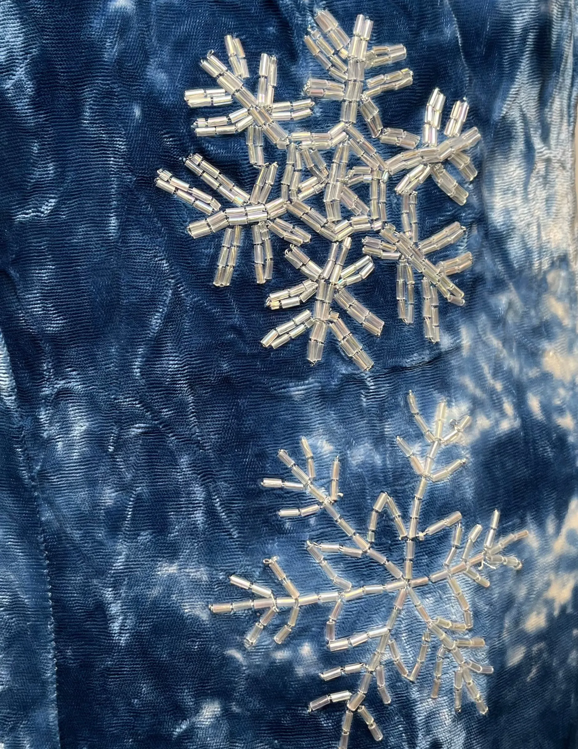 Todd Oldham Fall 1994 Super Rare Blue Velvet Gown with Beaded Snowflakes