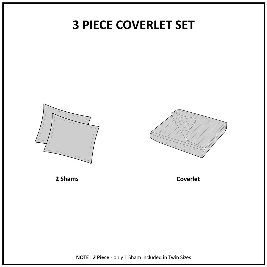 Tuscany 3 Piece Reversible Scalloped Edge Coverlet Set - Blush