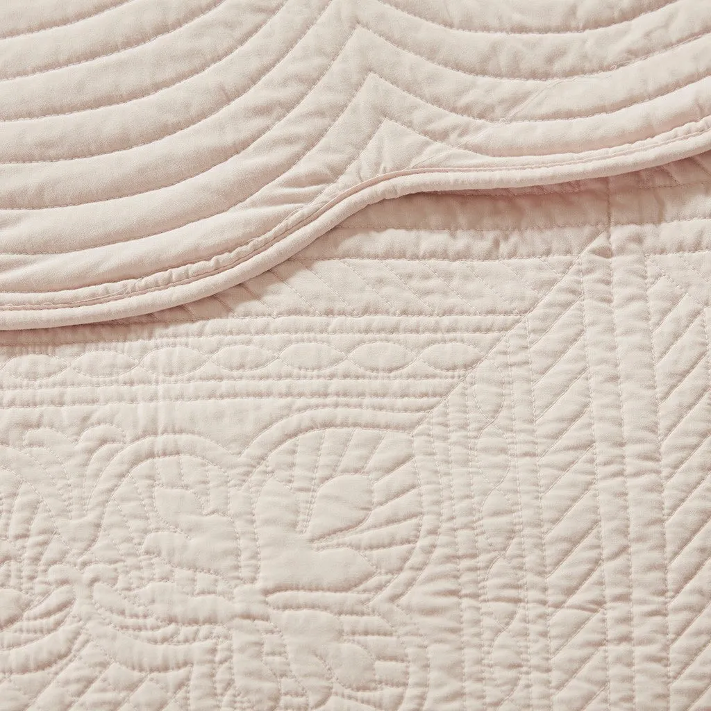 Tuscany 3 Piece Reversible Scalloped Edge Coverlet Set - Blush