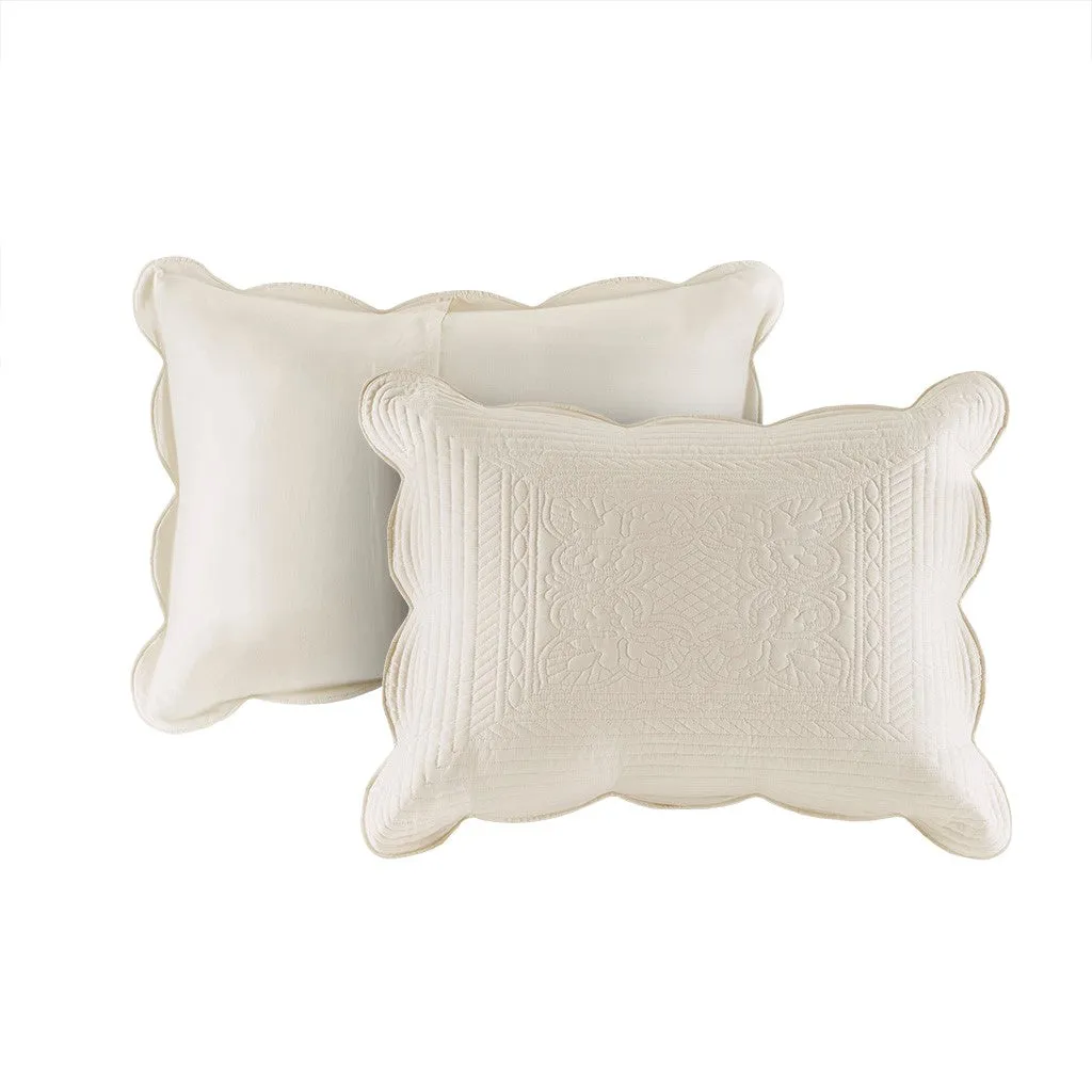 Tuscany 3 Piece Reversible Scalloped Edge Coverlet Set - Cream