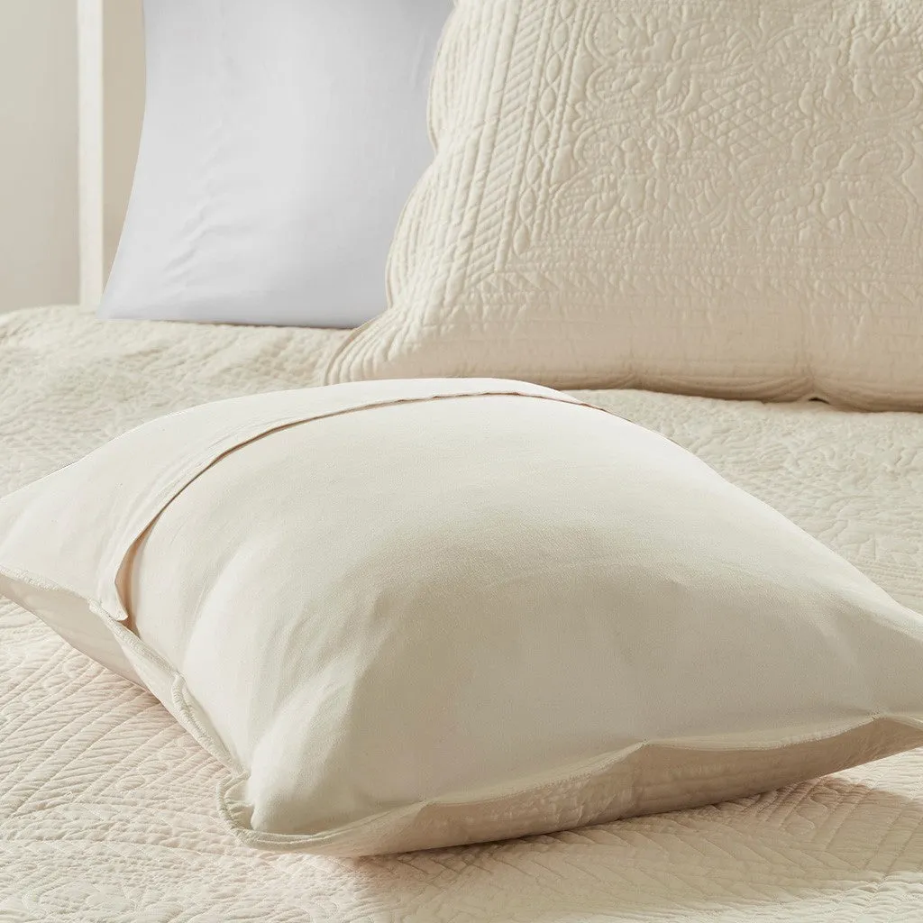 Tuscany 3 Piece Reversible Scalloped Edge Coverlet Set - Cream