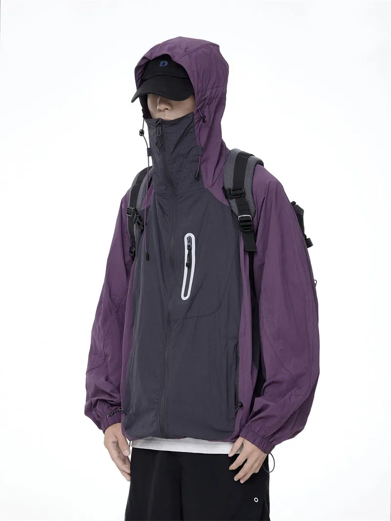 Two-Tone Lightweight Zip-Up Hooded Windbreaker