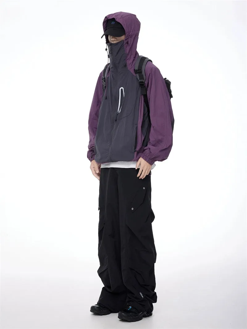 Two-Tone Lightweight Zip-Up Hooded Windbreaker