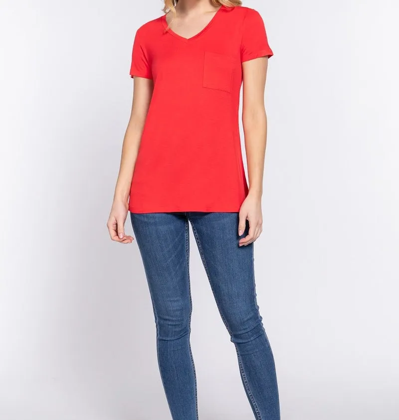 V is for Victory Relaxed Pocket Tee in Red