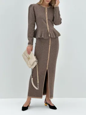 Vina Knitted Stripe Maxi Skirt | Coffee & Black