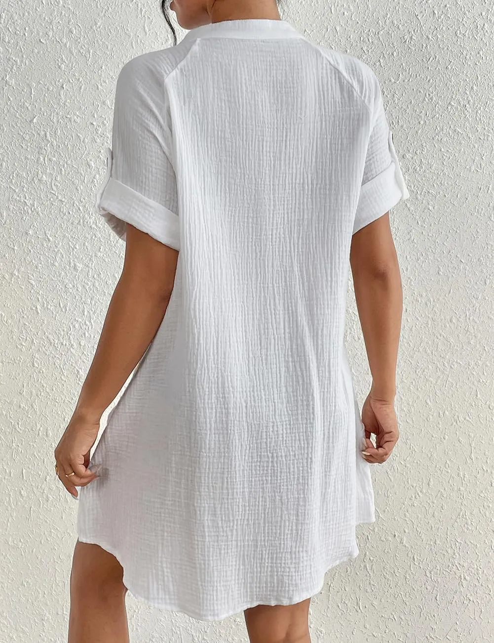 White Lightweight Pocketed Short Sleeve Beach Dress