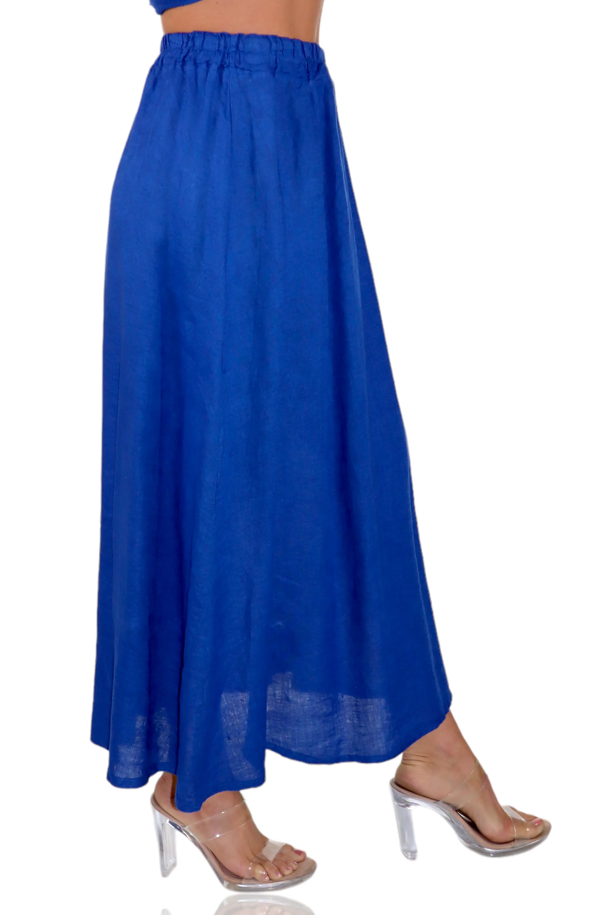 Women 100% Pure Linen Boho Bohemian Flowy Breathable Maxi Skirt