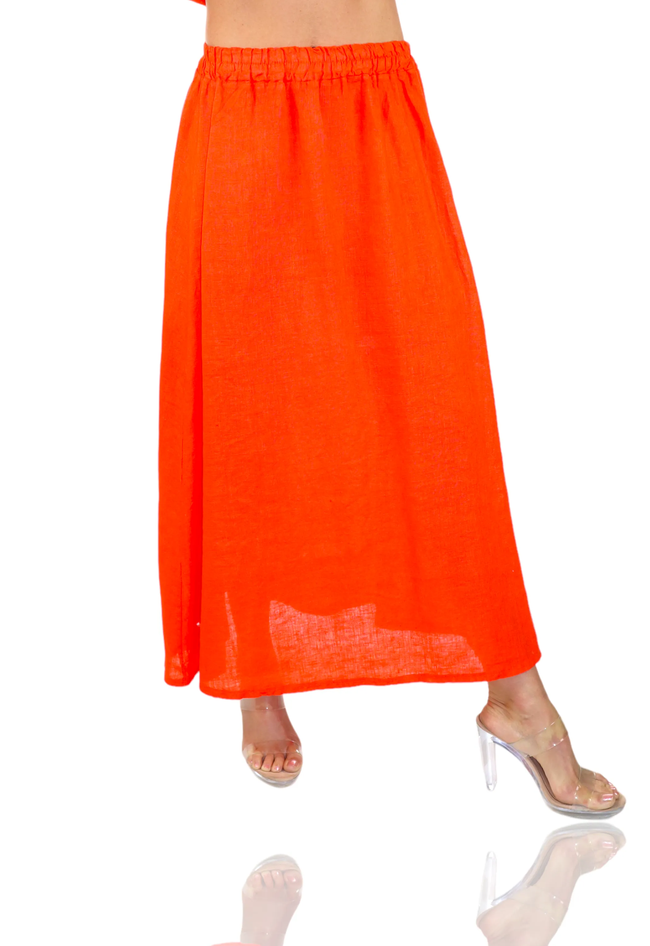 Women 100% Pure Linen Boho Bohemian Flowy Breathable Maxi Skirt