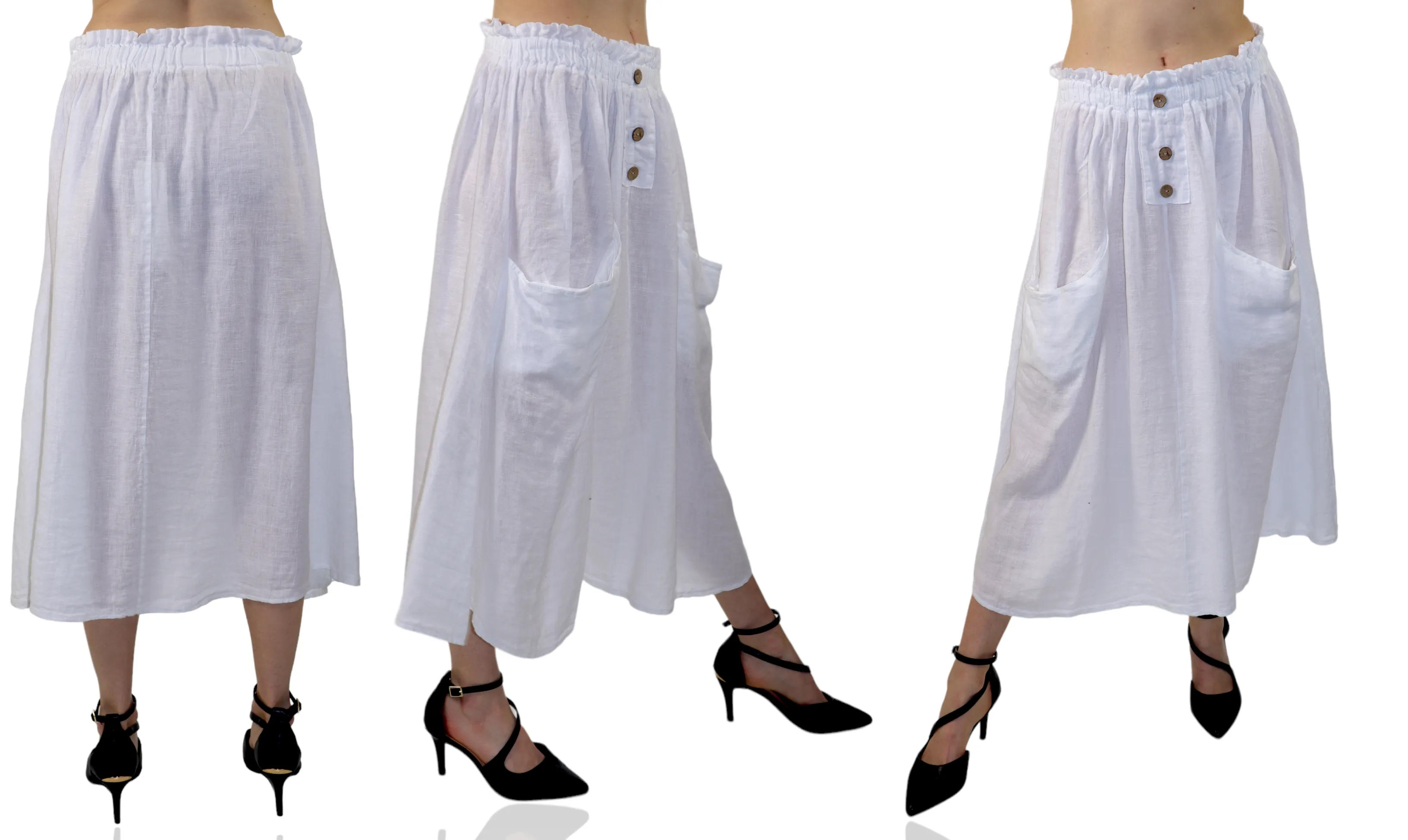Women 100% Pure Linen Comfy Breathable Boho Midi Skirt | One Size Fits All