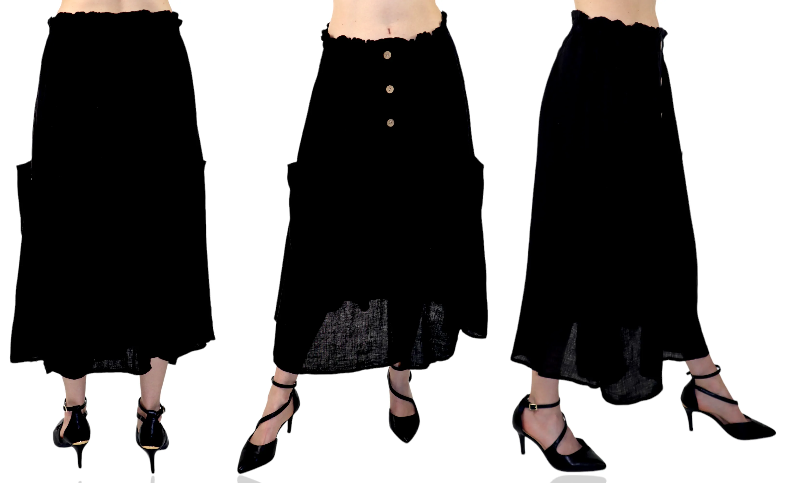 Women 100% Pure Linen Comfy Breathable Boho Midi Skirt | One Size Fits All
