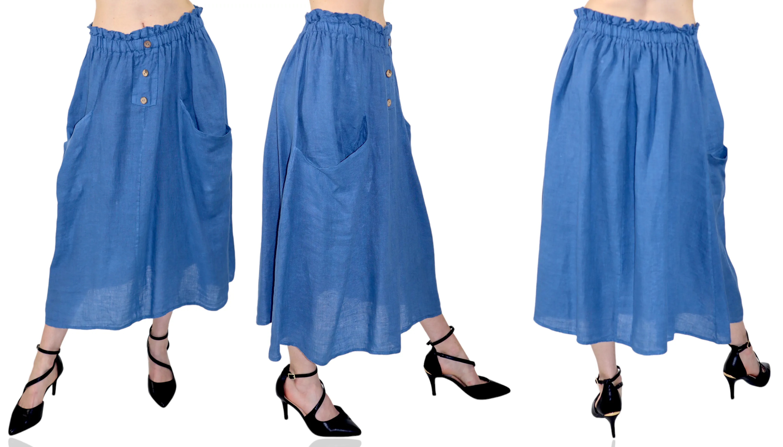 Women 100% Pure Linen Comfy Breathable Boho Midi Skirt | One Size Fits All