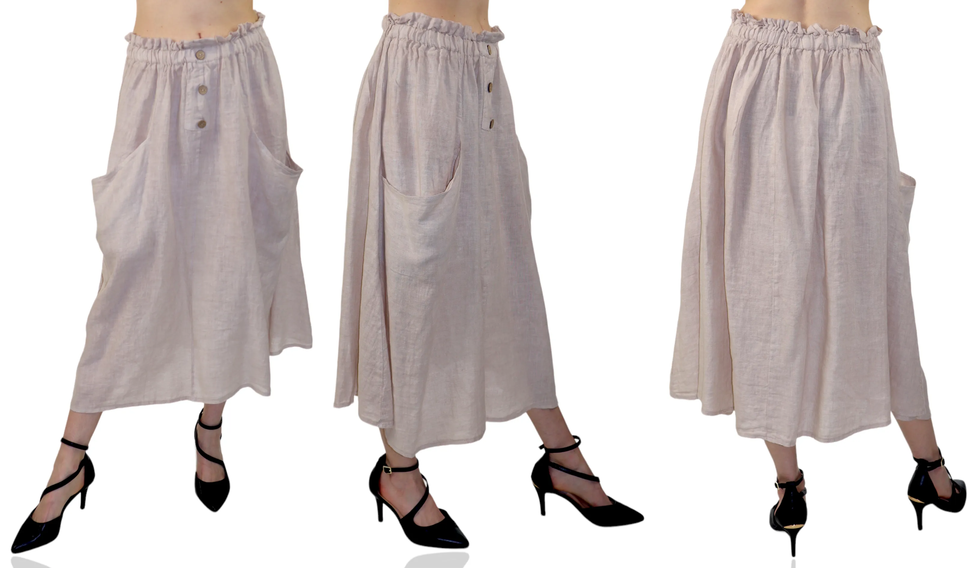 Women 100% Pure Linen Comfy Breathable Boho Midi Skirt | One Size Fits All