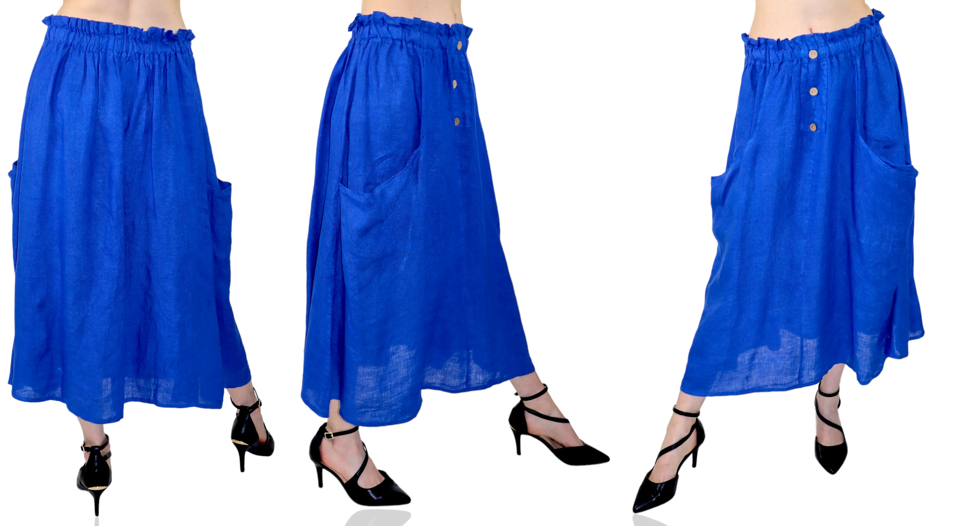 Women 100% Pure Linen Comfy Breathable Boho Midi Skirt | One Size Fits All