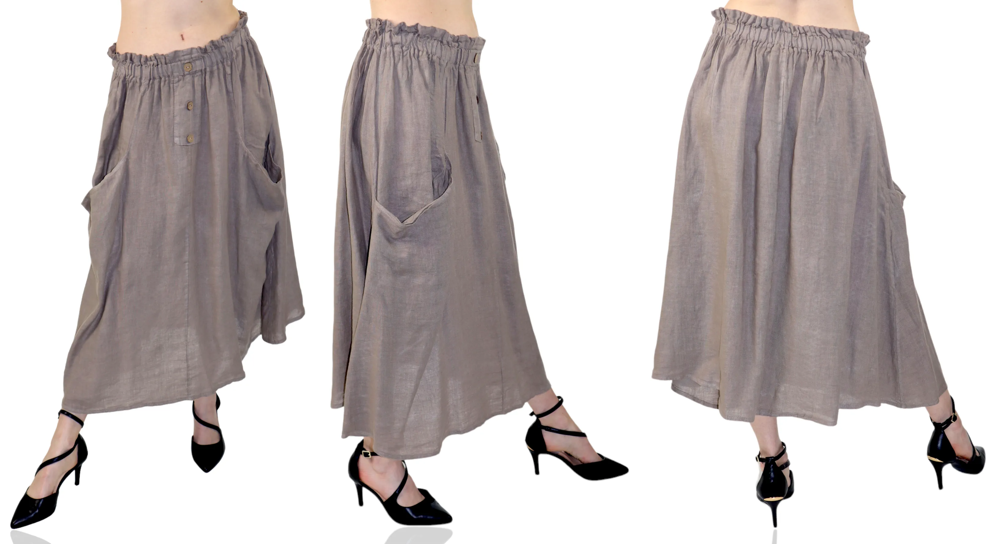 Women 100% Pure Linen Comfy Breathable Boho Midi Skirt | One Size Fits All