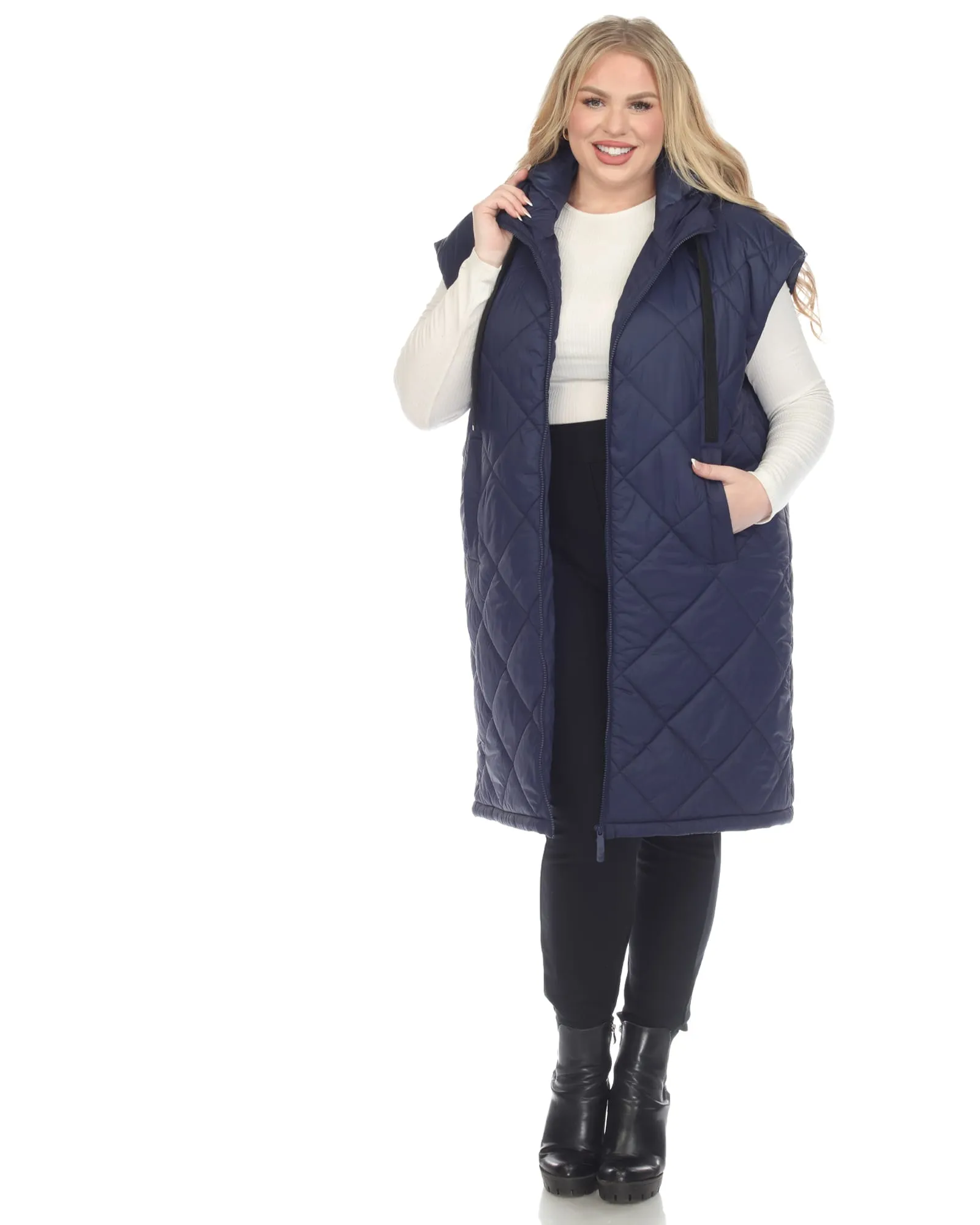 Women's Diamond Quilted Hooded Puffer Vest | Navy