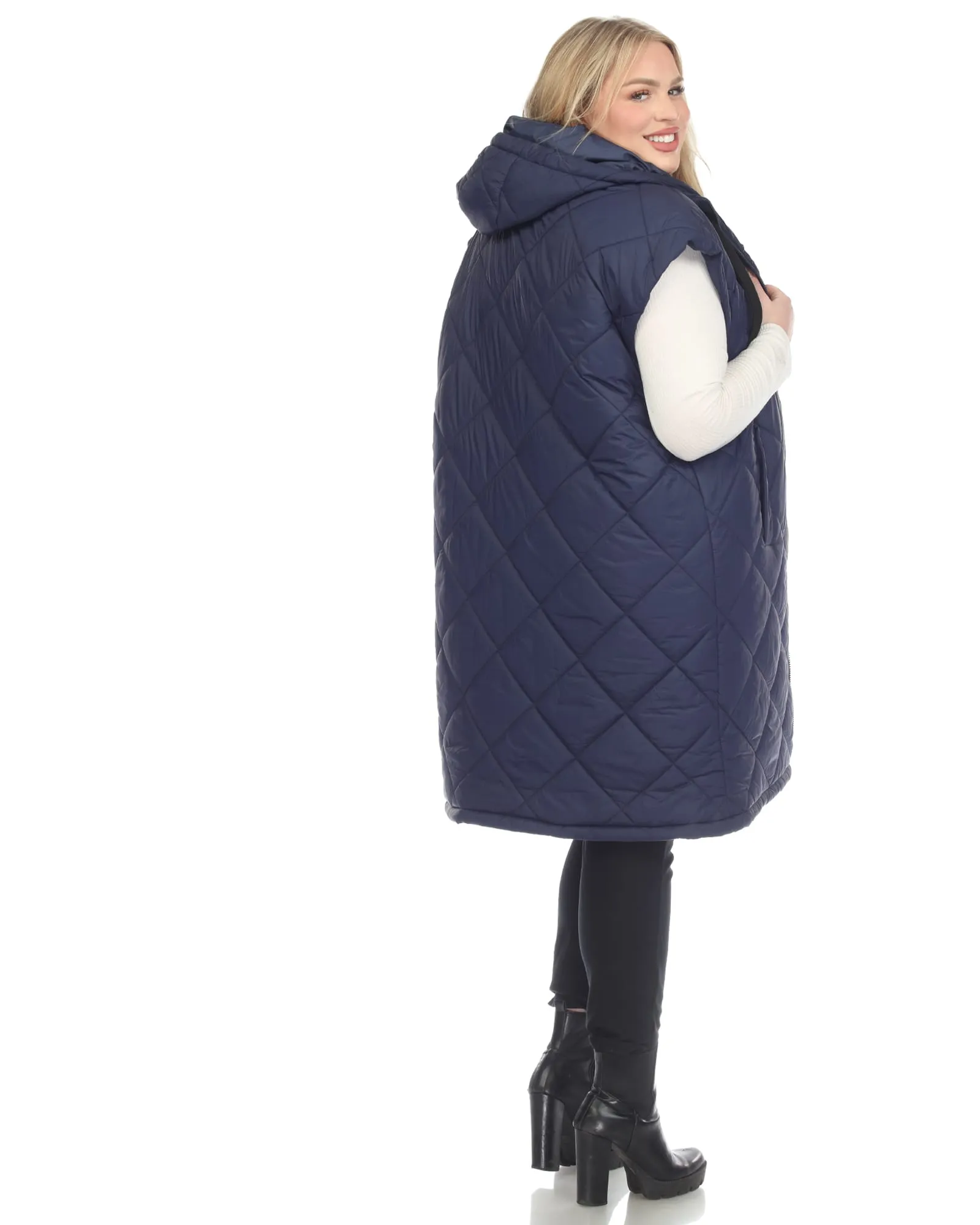 Women's Diamond Quilted Hooded Puffer Vest | Navy