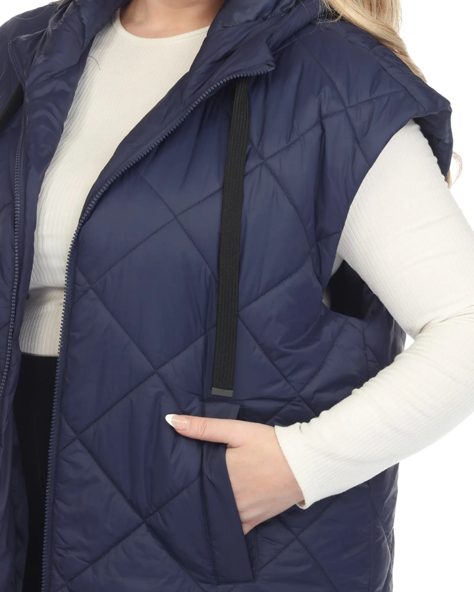 Women's Diamond Quilted Hooded Puffer Vest | Navy