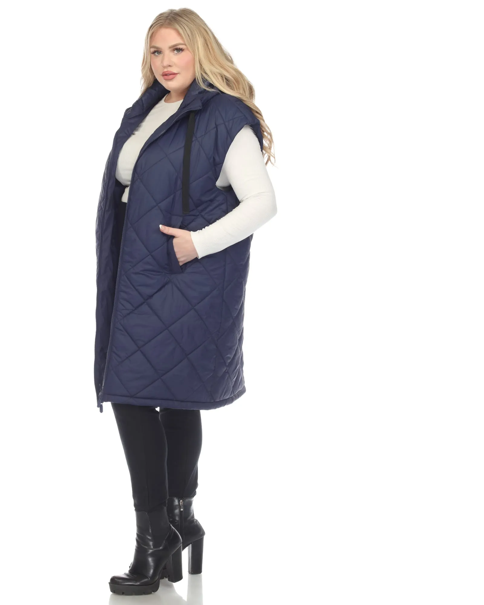 Women's Diamond Quilted Hooded Puffer Vest | Navy