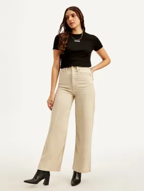 Women's High Rise Straight Fit Beige Jeans