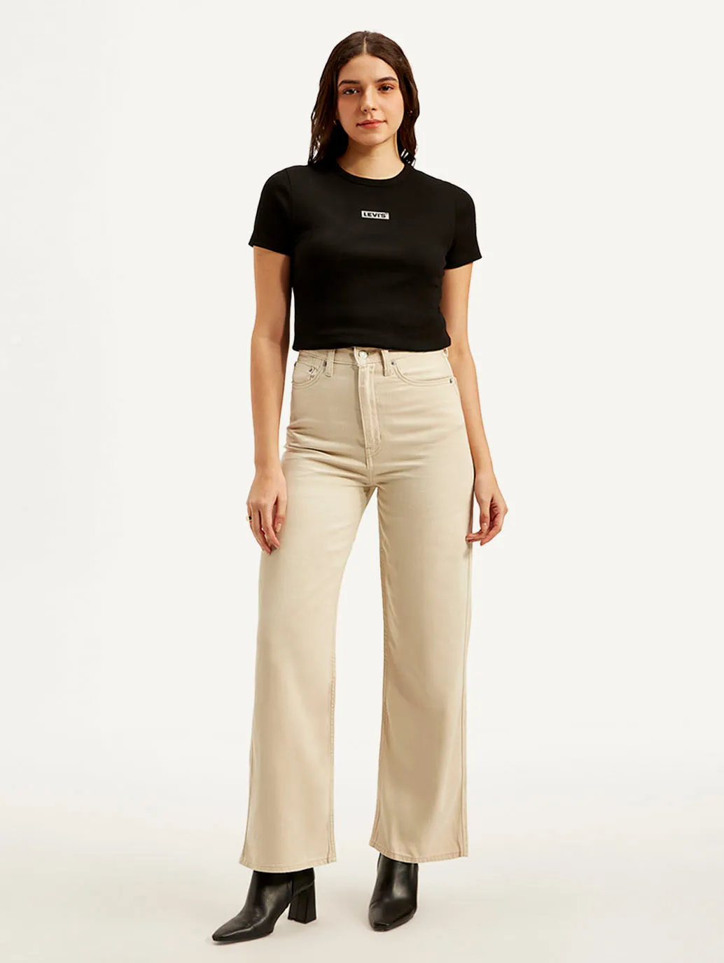 Women's High Rise Straight Fit Beige Jeans