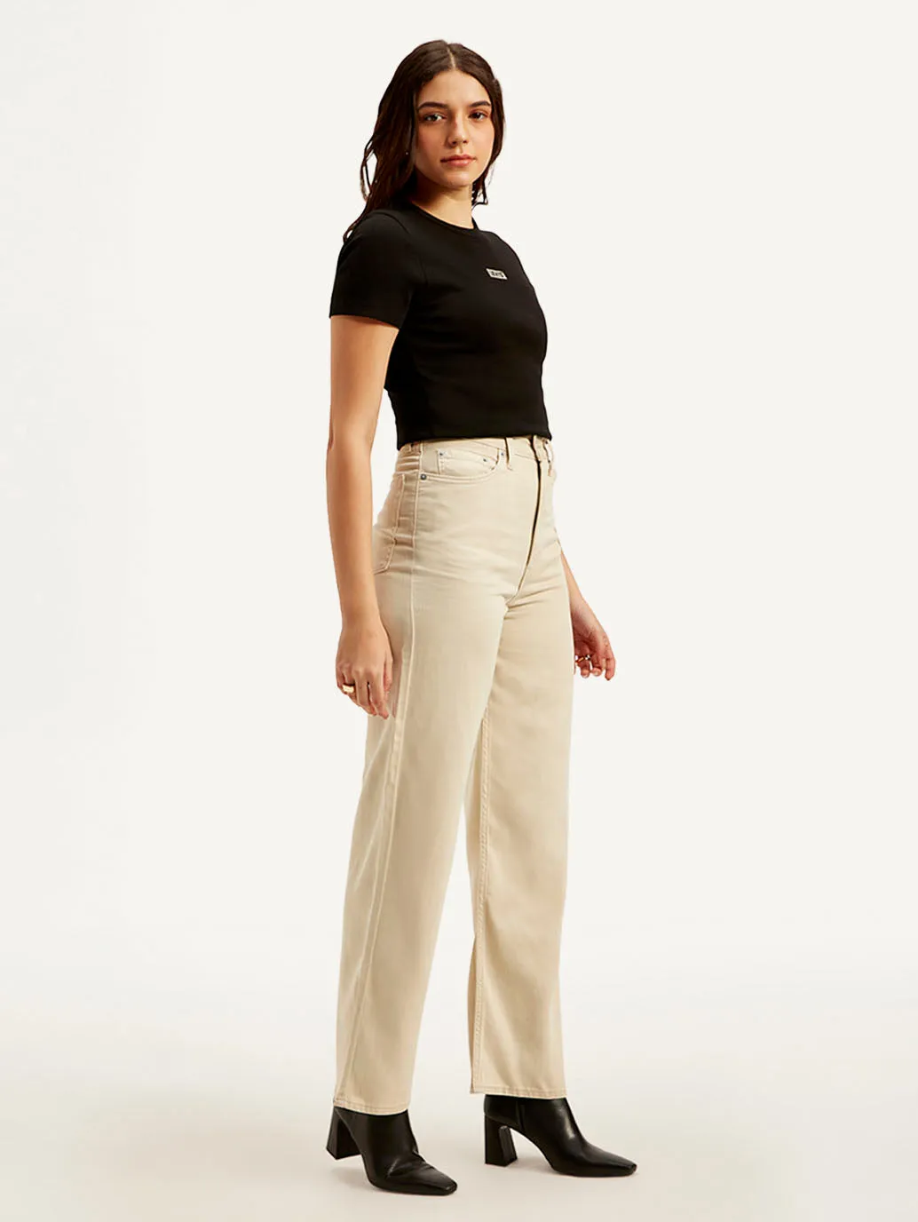 Women's High Rise Straight Fit Beige Jeans