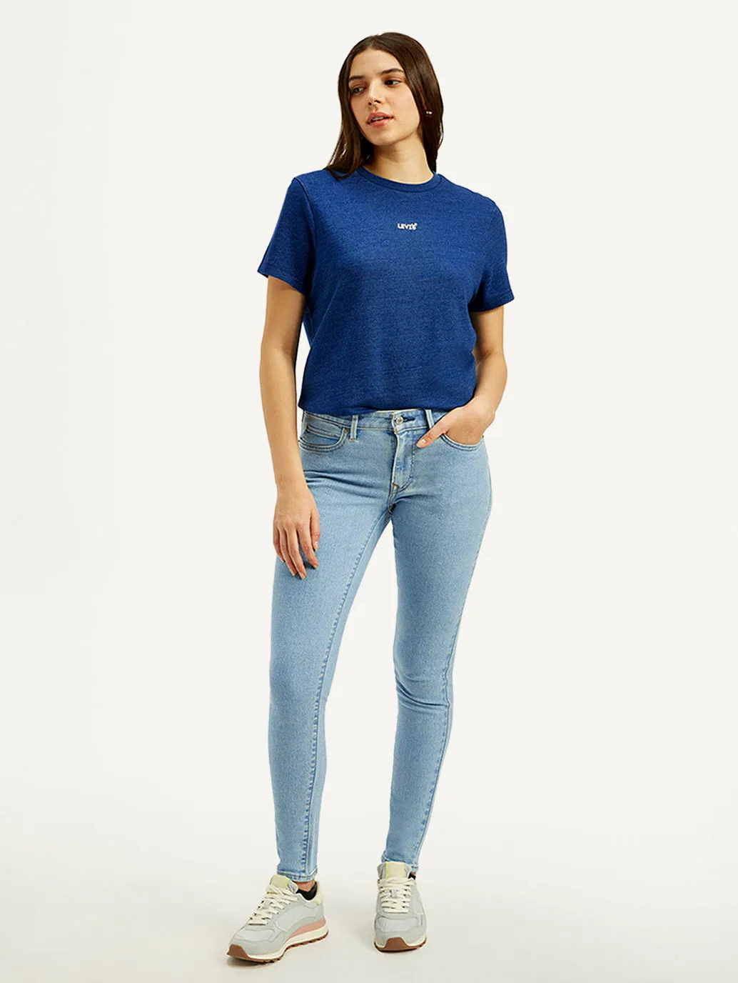 Women's Mid Rise Skinny Fit Light Blue Jeans