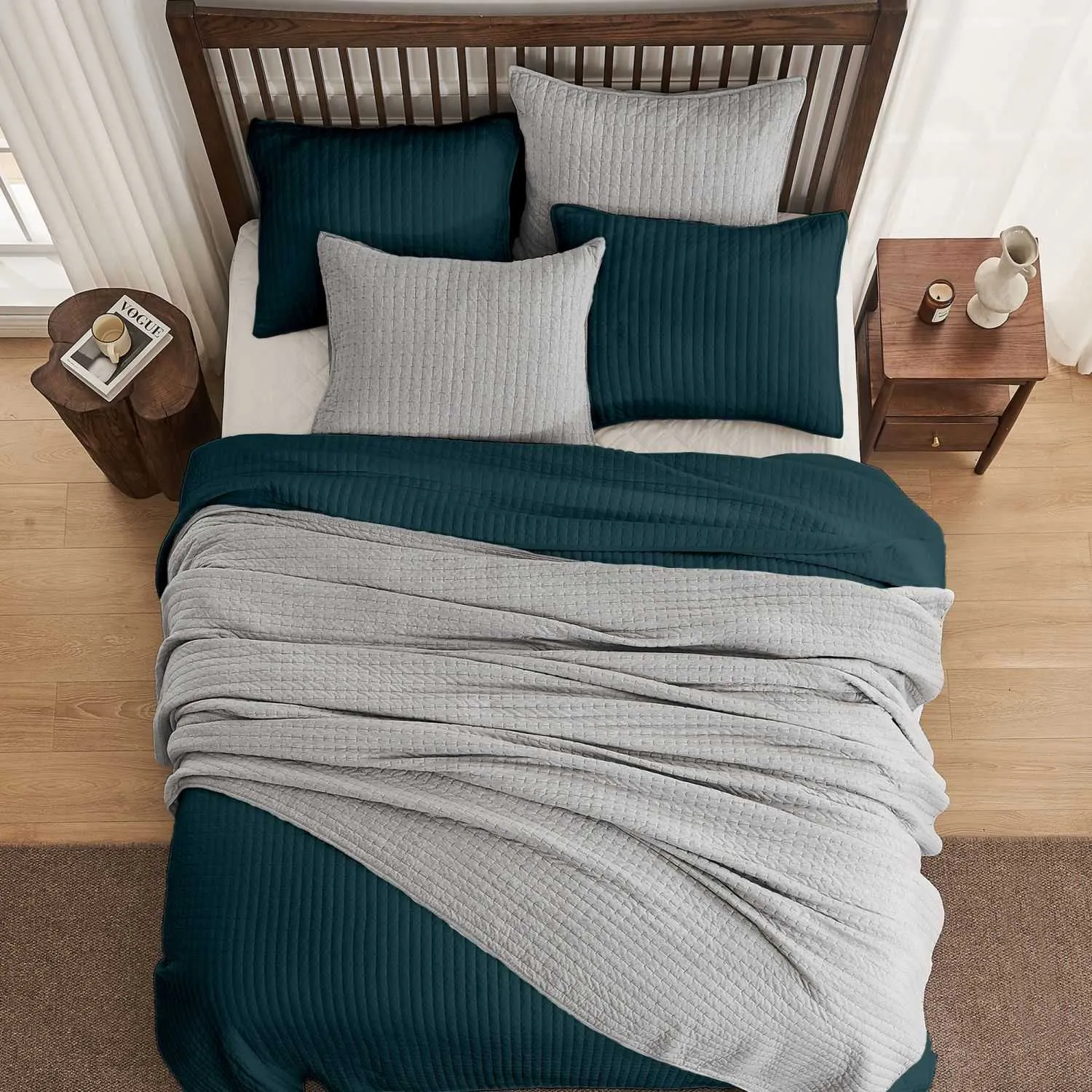 Wonderful 100% Cotton Jersey Detailed Channel Stitch All-Season 3-Piece Reversible Quilt Set