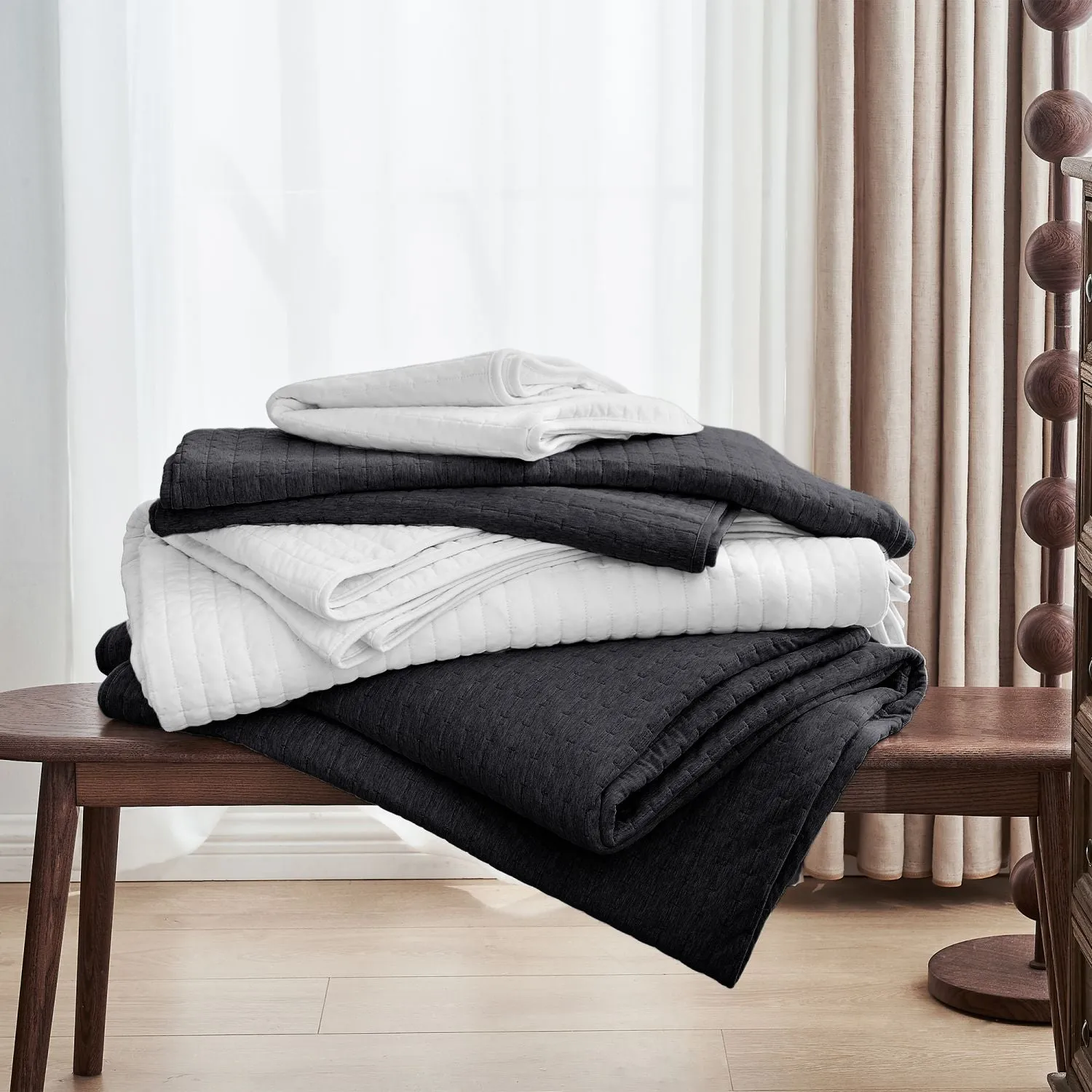 Wonderful 100% Cotton Jersey Detailed Channel Stitch All-Season 3-Piece Reversible Quilt Set