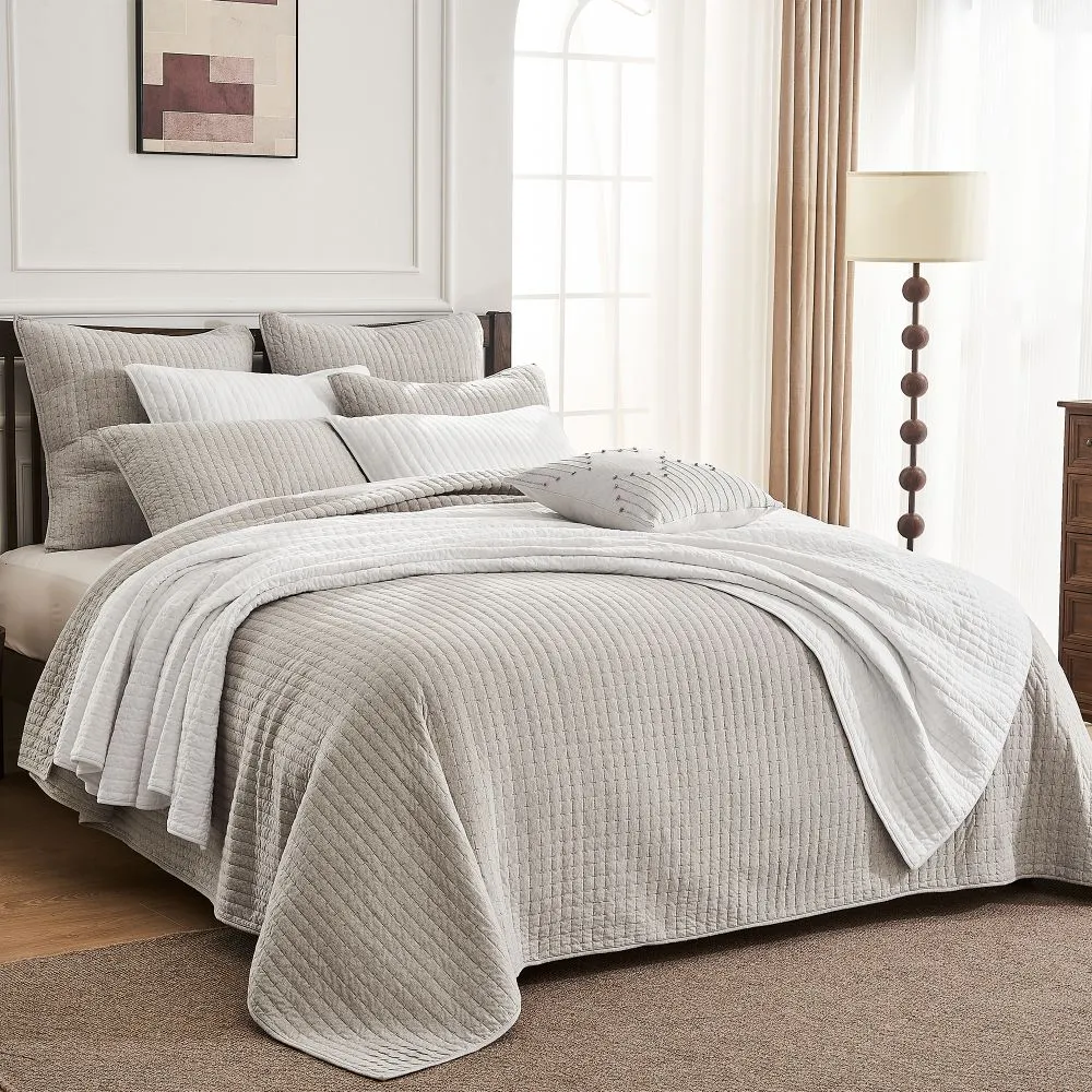 Wonderful 100% Cotton Jersey Detailed Channel Stitch All-Season 3-Piece Reversible Quilt Set