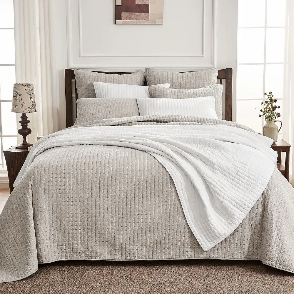 Wonderful 100% Cotton Jersey Detailed Channel Stitch All-Season 3-Piece Reversible Quilt Set