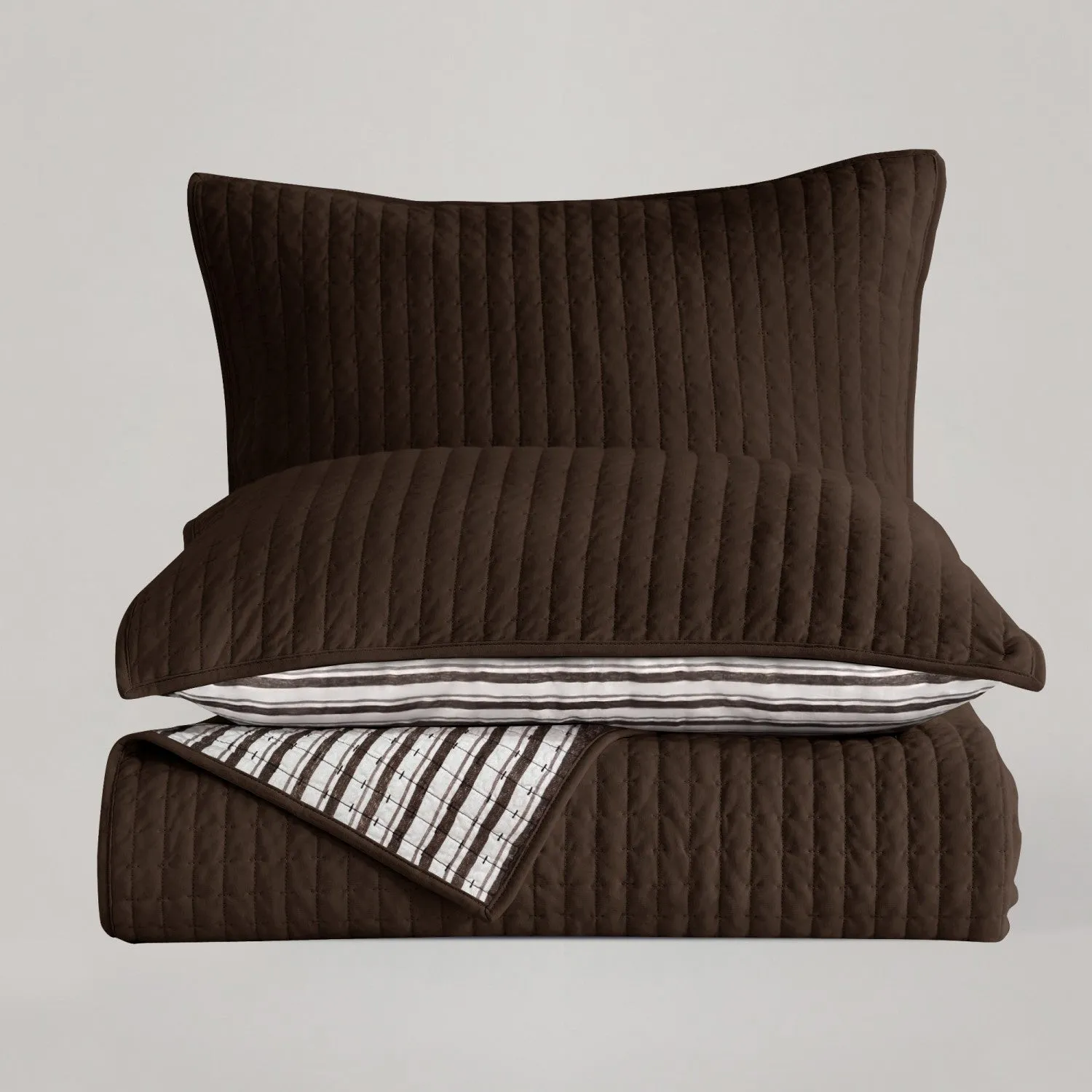 Wonderful 100% Cotton Jersey Detailed Channel Stitch All-Season 3-Piece Reversible Quilt Set