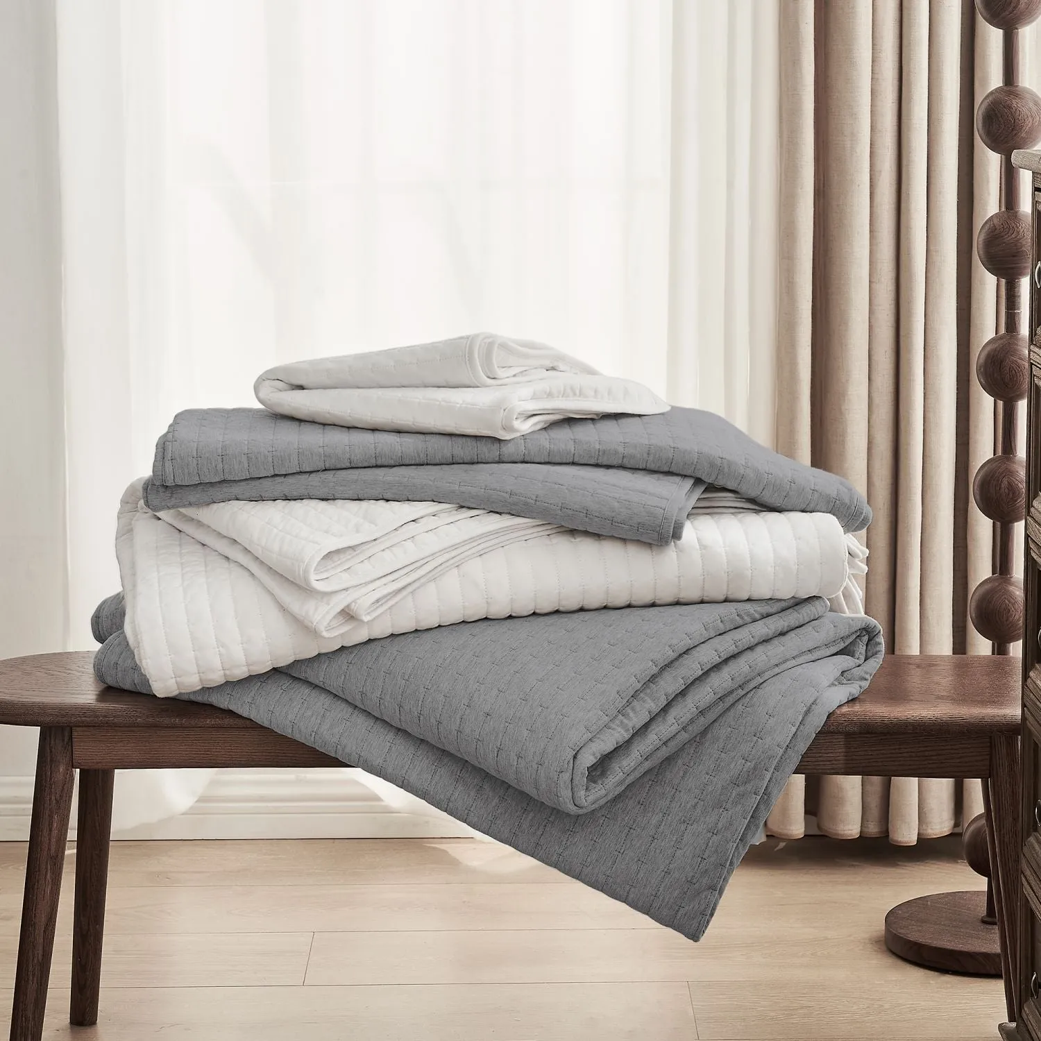 Wonderful 100% Cotton Jersey Detailed Channel Stitch All-Season 3-Piece Reversible Quilt Set