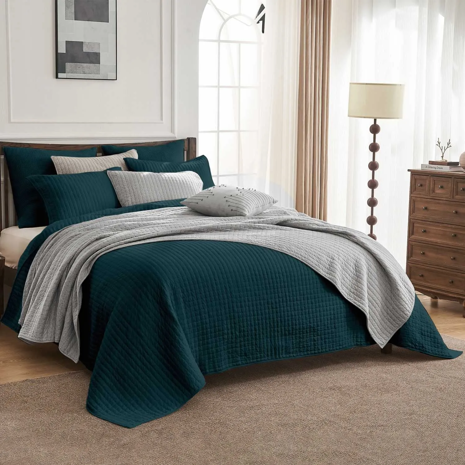 Wonderful 100% Cotton Jersey Detailed Channel Stitch All-Season 3-Piece Reversible Quilt Set