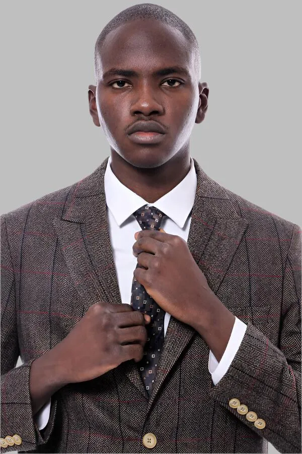 WSS Checked Brown Slim-Fit Men's Blazer  - Singen