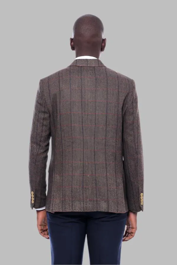 WSS Checked Brown Slim-Fit Men's Blazer  - Singen