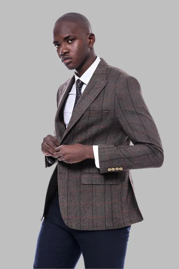WSS Checked Brown Slim-Fit Men's Blazer  - Singen
