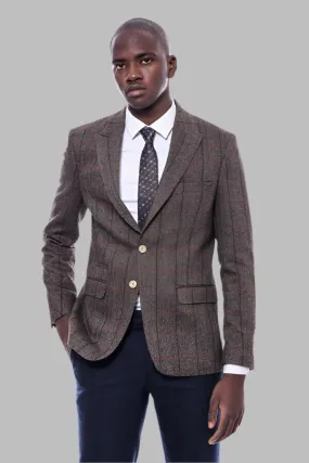 WSS Checked Brown Slim-Fit Men's Blazer  - Singen